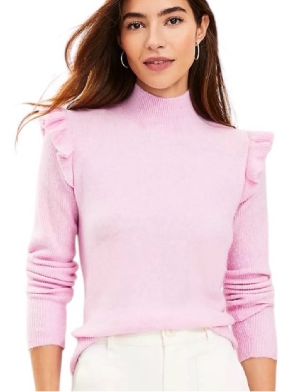 Ann Taylor LOFT Lilac Pink Ruffle Shoulder Mock Neck Sweater LP